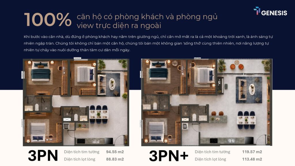 Layout chi tiết căn hộ 3 phòng ngủ TT Genesis